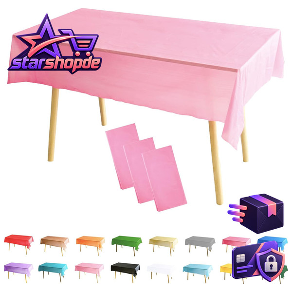 Tischdecke Rechteckig Rosa 3 StüCk 137X274Cm Mehrweg Kunststoff Wasserdicht-image