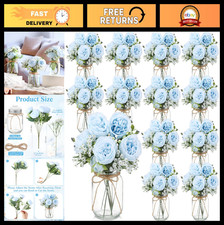 12 Sets Mason Jar Centerpiece Decor, Faux Peony  Baby's Breath Bouquets, Rustic