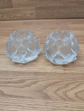 TWO Orrefors Sweden Artichoke Pinecone Crystal Votive Candle Holders HEAVY!!