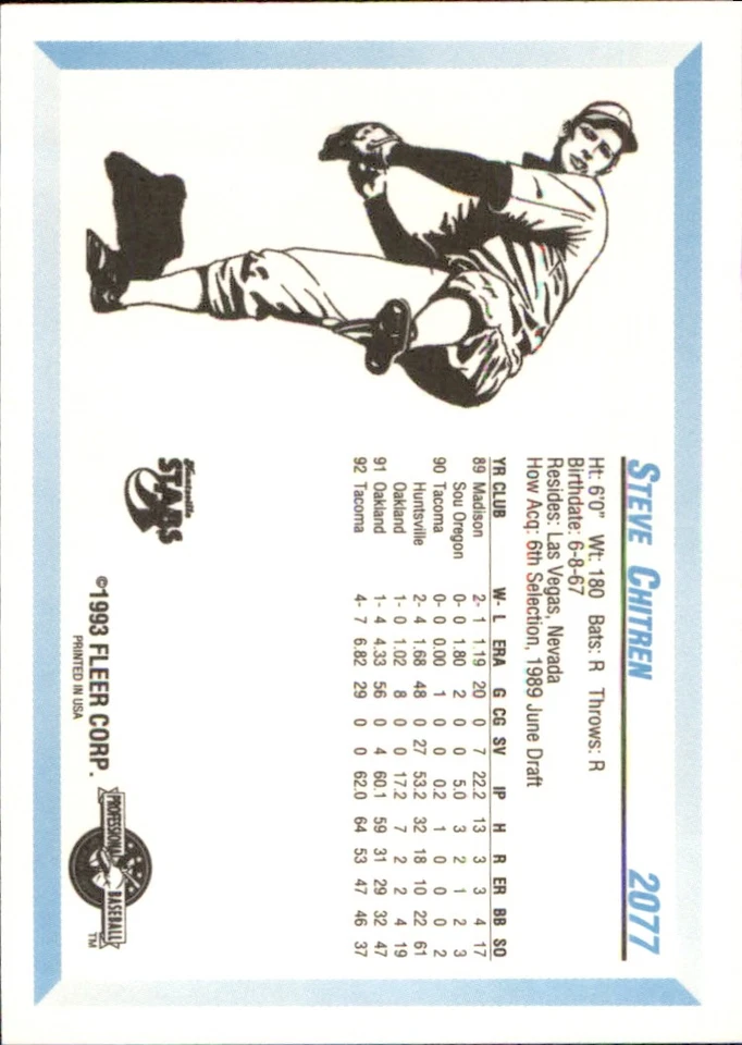 Steve Chitren 1993 Fleer ProCards #2077 RC Huntsville Stars *AutographDen* - Image 2 of 2