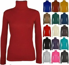 LADIES WOMENS POLO NECK ROLL NECK TURTLE NECK PLAIN JUMPER TOP LONG SLEEVE 8-26