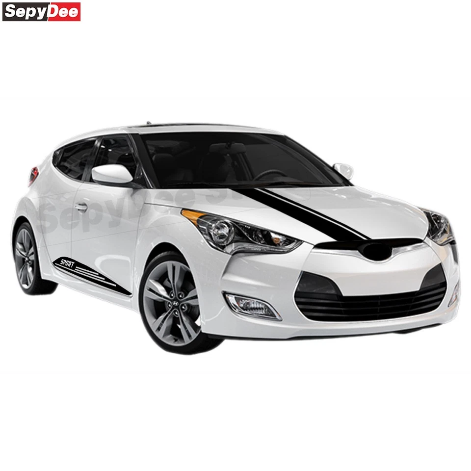 Car Hood Bonnet Decal Door Side Stripes Stickers for Hyundai Veloster 2011-2018 - Image 4 of 4