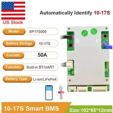 US JBD 10S-17S 50A Li-ion Smart BMS Same Port Balance 36V 48V 60V with Bluetooth