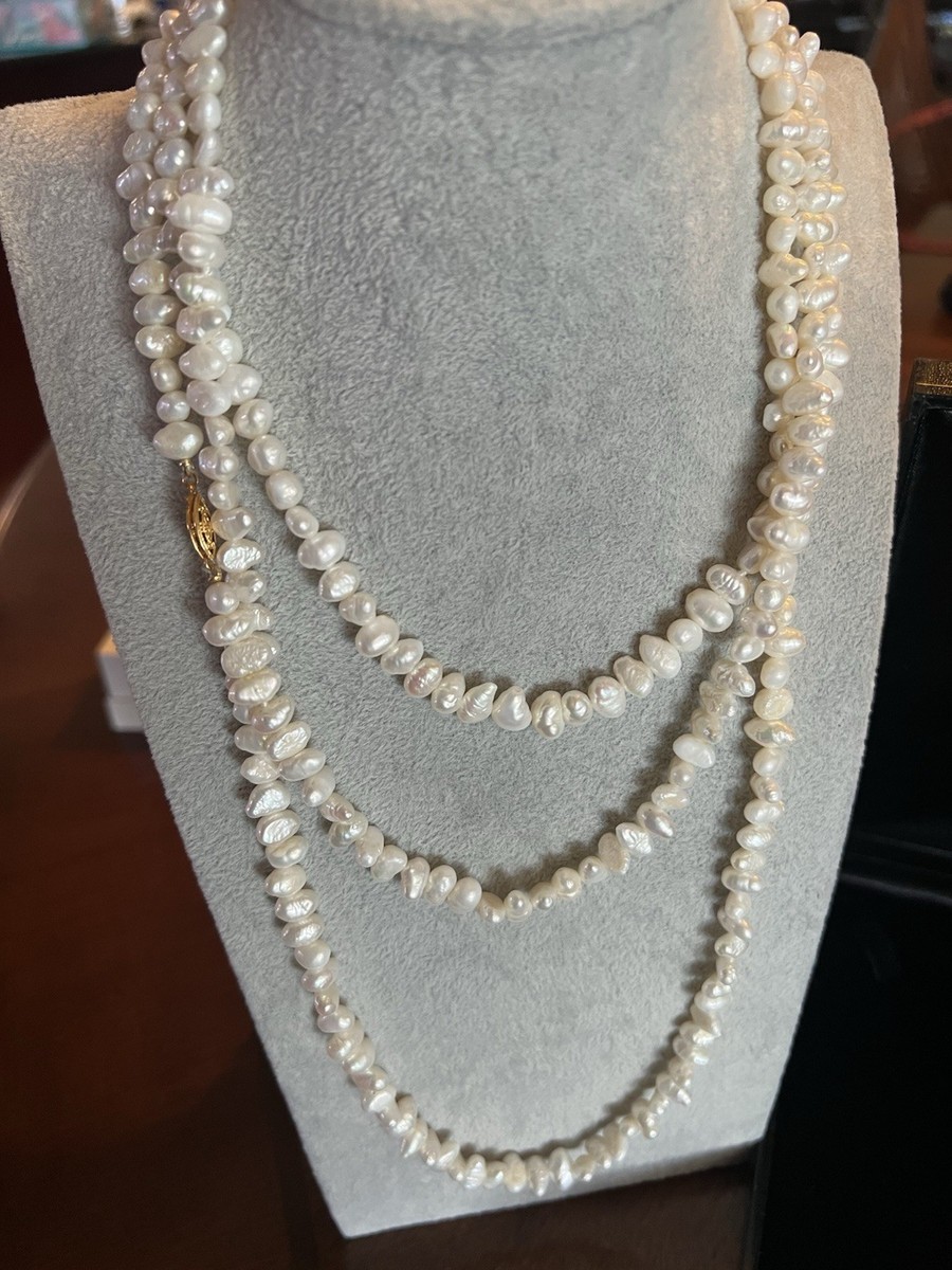 GORGEOUS 56 IN. LONG BAROQUE PEARL NECKLACE NICE LUSTER/QUALITY