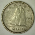 1948 Canada Silver 10c FINE Condition Canadian 10 Cents Coin Circulated