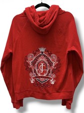 Juicy Couture Velour Hoodie XL Red Crest Logo Y2K Full Zip Jacket Women
