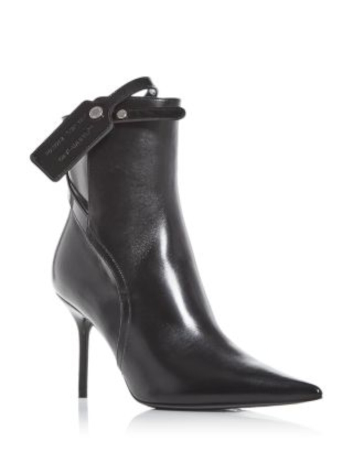 OFF WHITE Womens Black Zip Tie Strap Nappa Toe Stiletto Leather Heeled Boots 38 74990₽