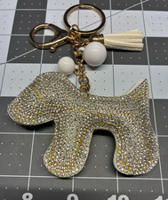Sparkly Silver White Dog Keychain/Fob, Bag Charm, Tassel, Beads