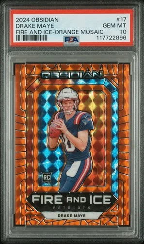 2024 Panini Obsidian - Fire and Ice Drake Maye #17 Orange Mosaic (RC) PSA 10