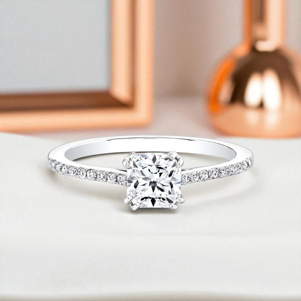 950 Platinum Wedding Ring 1.19 Ct IGI Lab Grown Cushion Cut Diamond Size 5 5.5 6 - Image 2 of 4