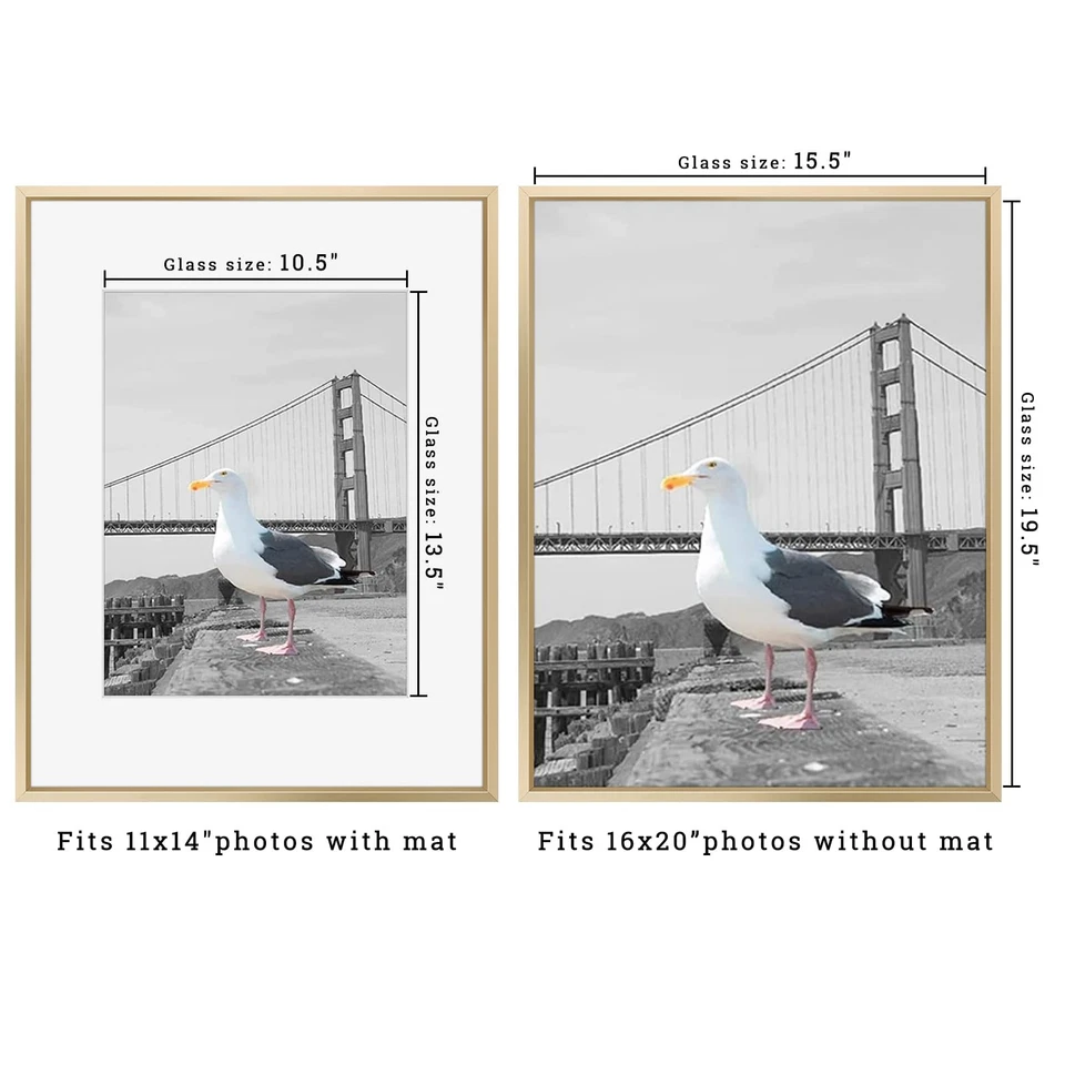 Frametory 16x20 Aluminum Photo Frame with Ivory Color Mat for 11x14 Picture Real - Image 2 of 4