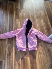 Carhartt Girls Pink Hooded Canvas Jacket S 4/6 Full Zip Lined Pockets