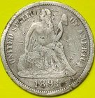 1891 U.S. SEATED LIBERTY SILVER DIME 10c COIN (Fine), Last Mintage Year!
