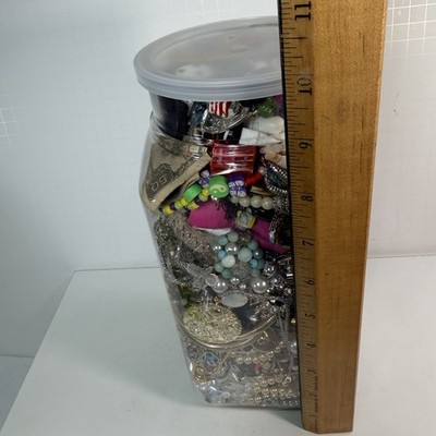 Prize Mystery Jar Epic 4 Pound Craft Broken Jewelry Junk Old & New Shiny Bobbles