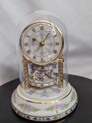 Vintage Franklin Mint Arzberg Carousel Anniversary Clock Porcelain Glass Dome