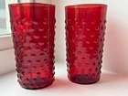 Vintage Anchor Hocking Red Hobnail Glass Tumblers 5” set 2 pair cups Ruby Royal