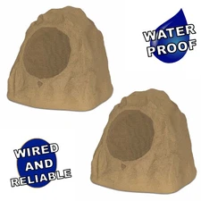 Theater Solutions Brown Outdoor Rock 2 Speaker Set with 8" Woofers for Yard