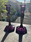 Pair of Fenton American Legacy Amethyst Candle Holders 8.5" High