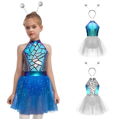 DE Kinder Mädchen Tutu Kleid Ärmellos Outfits Abgestimmt Kostüm Bühne Pailletten