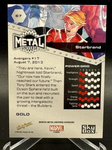 STARBRAND 2024 Skybox Marvel Metal Universe Avengers Gold FX Base Card # 67 - Picture 2 of 2