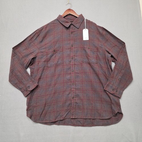 Mutual Weave Mens Gray & Red Plaid Long Sleeve Button Up Flannel Size 2XL NWT