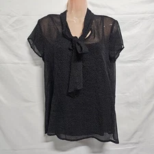 Pleione Lined Mock Neck Top Blouse Shirt Women Size S Black Dots