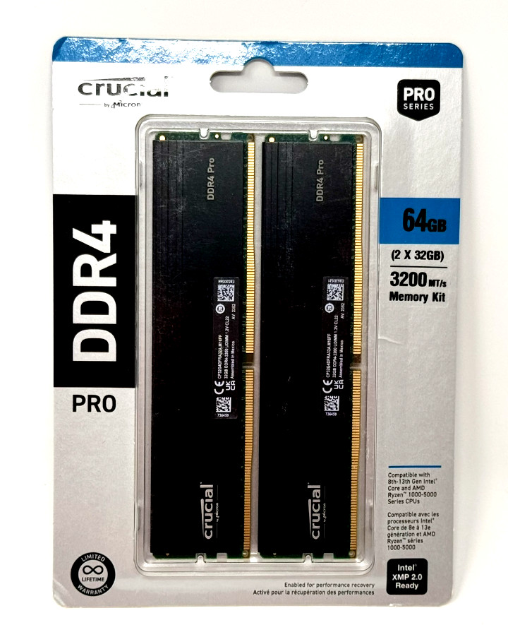 New Crucial Pro 64GB Kit (2x32GB) DDR4 3200MHz C22 UDIMM Desktop Memory Kit