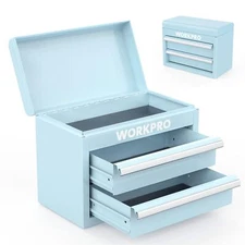WORKPRO Mini Metal Tool Box 2 Drawers Top Storage Portable Tool Chest PVA Liners