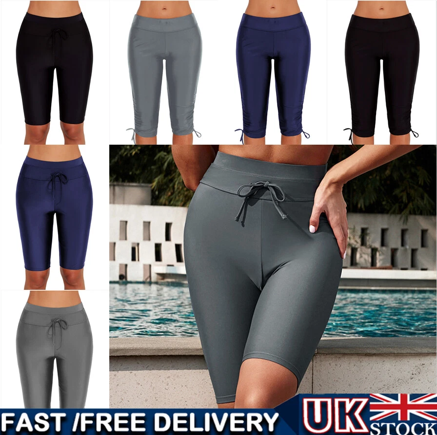 Womens Swimming Leggings Shorts Knee Length Capris Swimsuit Pant Swim Bottoms UK