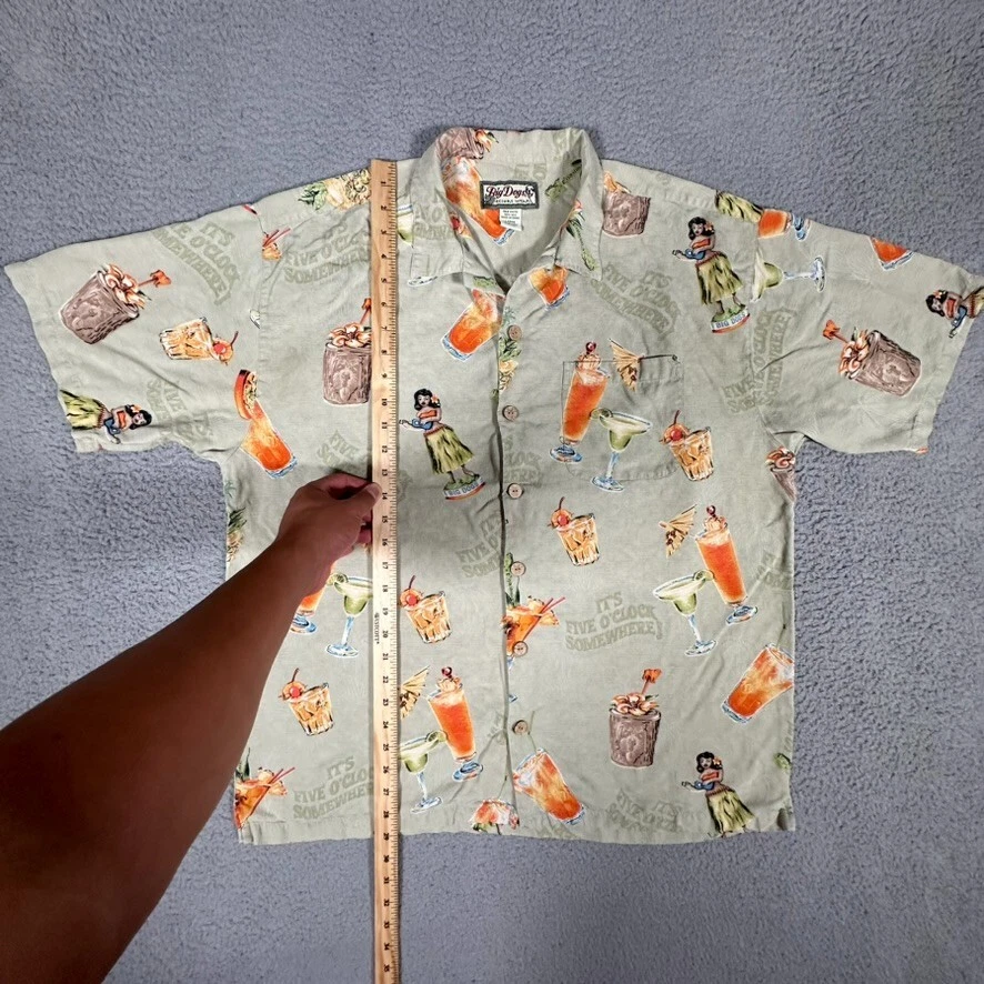 Camisa Big Dogs Para Hombres Grande Verde Hawaiana 100% Seda Informal Preppy Aloha Cócteles Foto 4 de 4