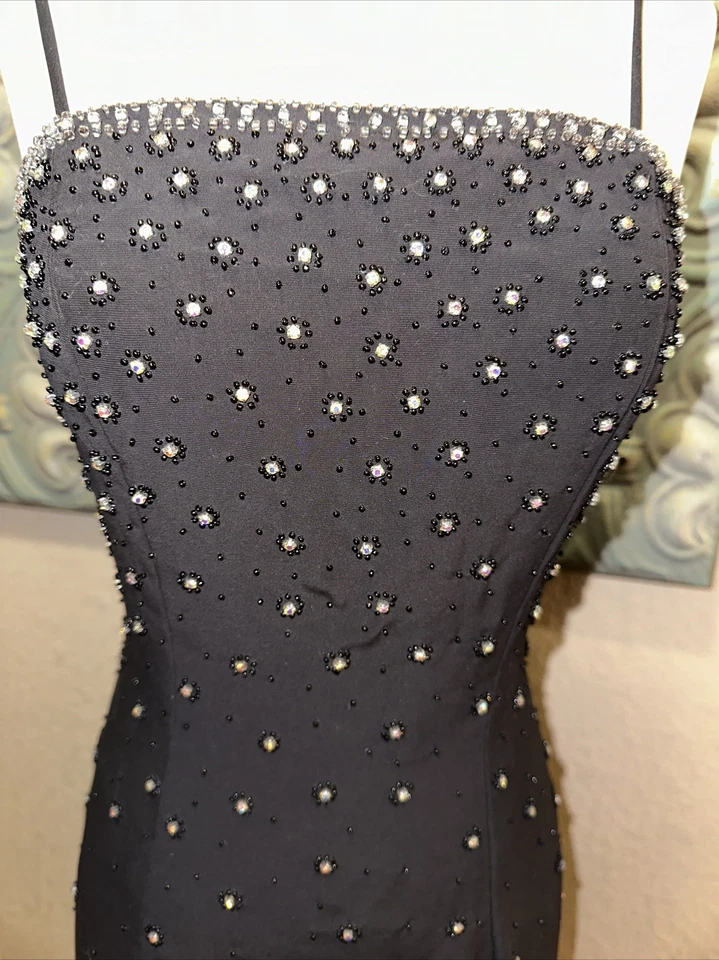 Cassandra Stone Formal Maxi Beaded Dress 90's Y2K Sz 4 Train Rhinestone Dance - Image 3 of 4