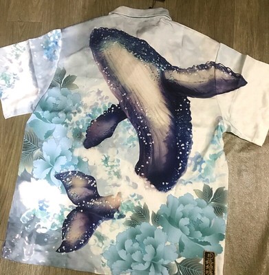 Mens Aloha Shirt Camp Collar Hawaiian Japanese Pattern Whale Cool Summer Unisex