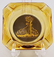 VTG Palace Club Casino Reno Nevada Advertising Ashtray 3.5" Amber Glass 1960s