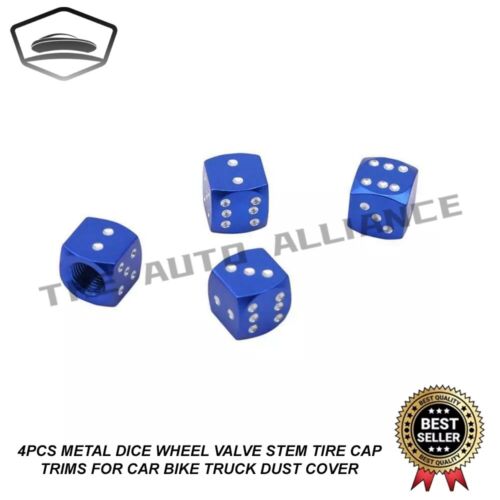 4PCS Blue Metal Dice Wheel Valve Stem Tire Cap Trims For Car Truck Dust Cover - Picture 3 of 3