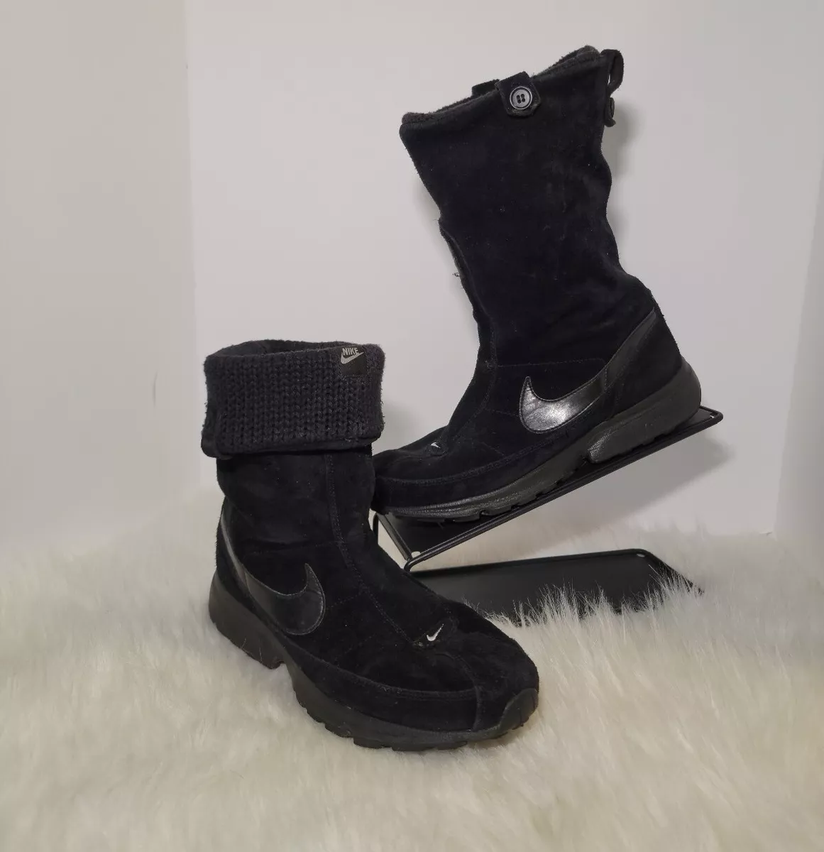 Nike Wafflo Black Sueded Leather Winter Sweater Sneaker Boots Women&#039;s Sz 9 | eBay
