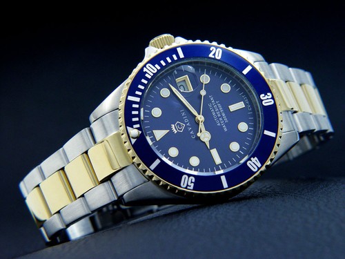 Herrenuhr Automatikuhr ADVANTAGE Edelstahl 30 BAR XXL 45mm Bicolor-blau CV-463X - Picture 2 of 2