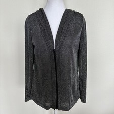 Vintage Dennis Goldsmith Womens Silver Metallic Jacket M Hooded Glam Artsy Usa