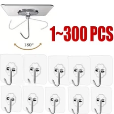 1~300 PCS Stainless Steel Adhesive Sticky Hooks Heavy Duty Wall Hook Hangers lot