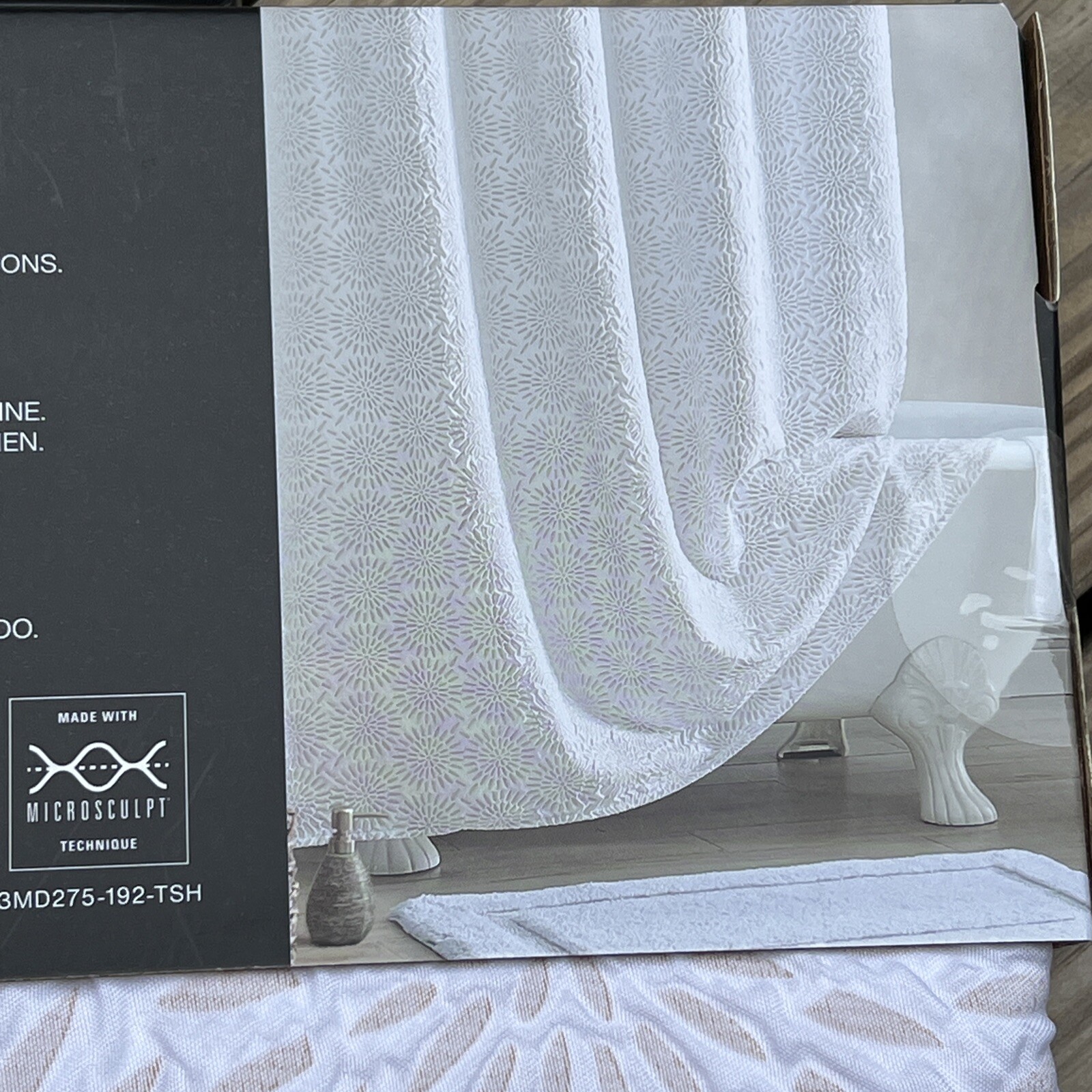 New DKNY Mosaic Microsculpt White Beige Flower Print Fabric Shower