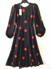 Reformation Luanne Long Sleev Polka Dot Midi Dress Sz 0P NWT Red Black