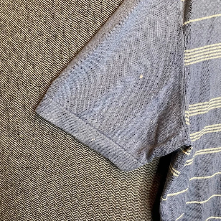 Camiseta Structure Para Hombre Grande Azul Rayas Manga Corta Cuello en V Vintage Retro  Foto 4 de 4