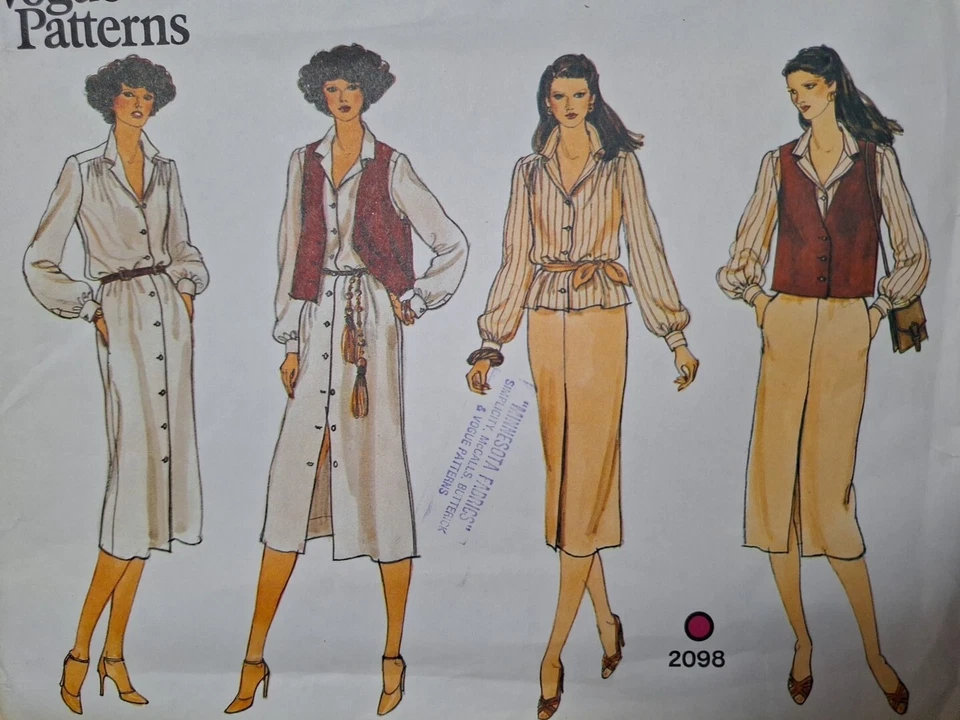 Vogue 2098 Dress Blouse Skirt Vest Sewing Pattern Ladies 16 UC VTG Straight Easy - Image 2 of 4