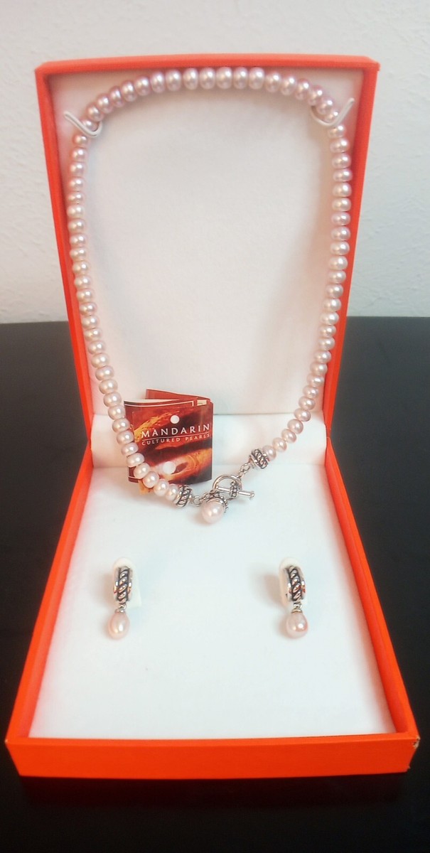 Cultured Mandarin Pearls Set In Sterling Silver W