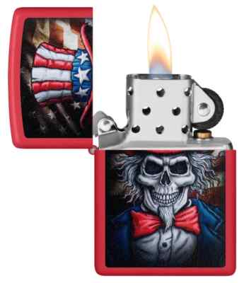 Zippo 46696, Uncle Sam Skull Design, Red Matte Finish Lighter, NEW