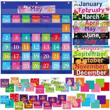 Classroom Calendar Pocket Chart School Monthly Calendar with 96 Cards for Classr