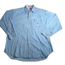 Vintage 90s Tommy Hilfiger Denim Button Down Shirt Embroidered Crest Logo...