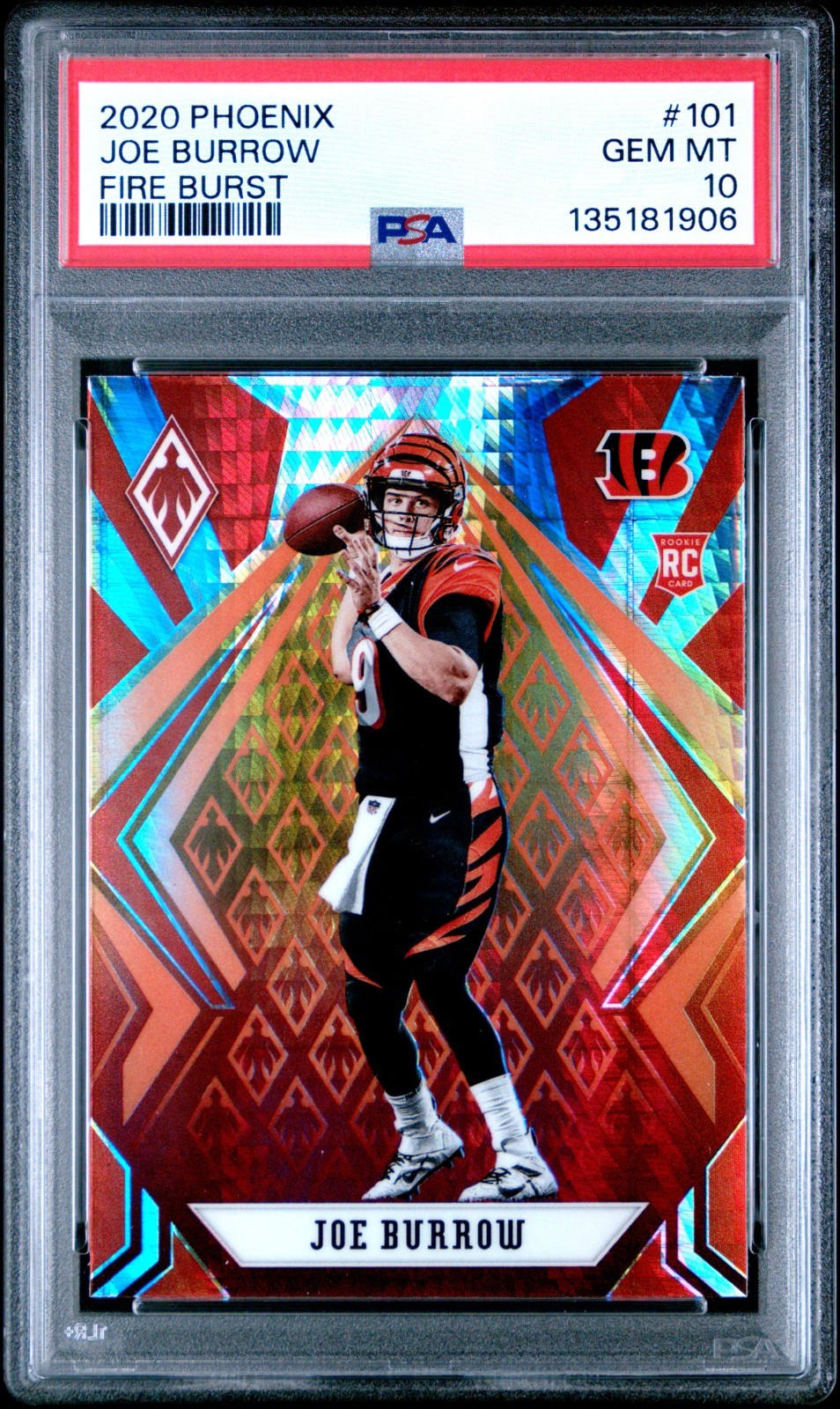 2020 Phoenix JOE BURROW Fire Burst #101 PSA 10 GEM MINT Rookie Card RC Bengals
