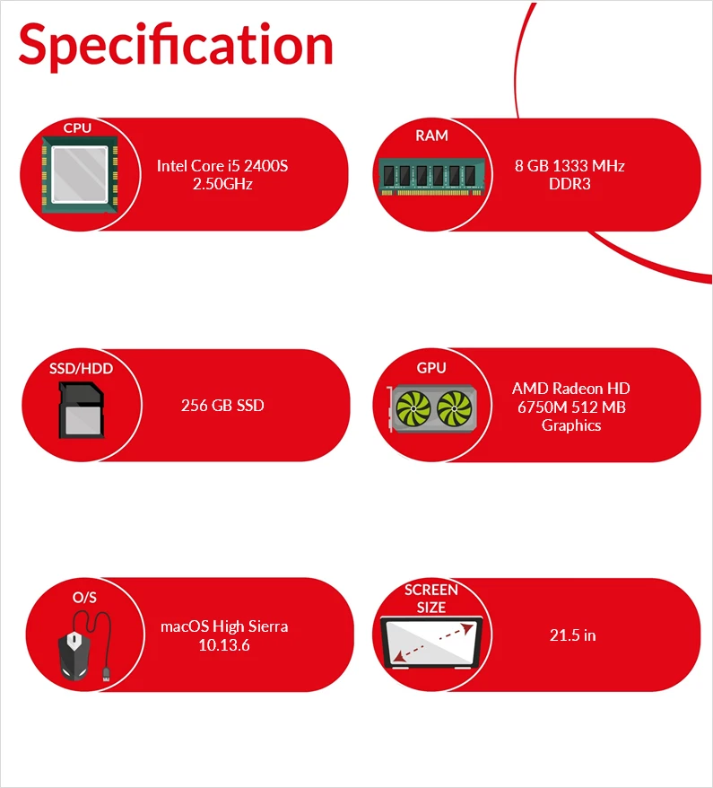Apple iMac 12 A1311 21.5 in Intel i5 2400S 8GB RAM 256GB SSD macOS High Sierra - Image 4 of 4