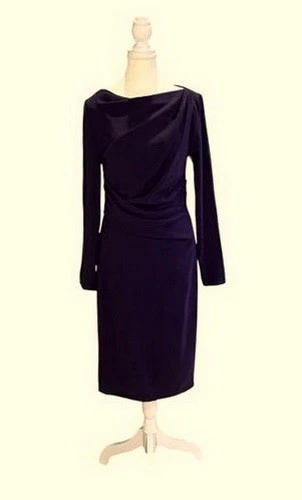 VETEMENTS Abito Talbot Runhof Tolga5 viola drappeggiato crepe midi manica lunga taglia 10 $1475