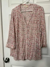Cynthia Rowley Pink Floral Babydoll Style Blouse button Front Size XL